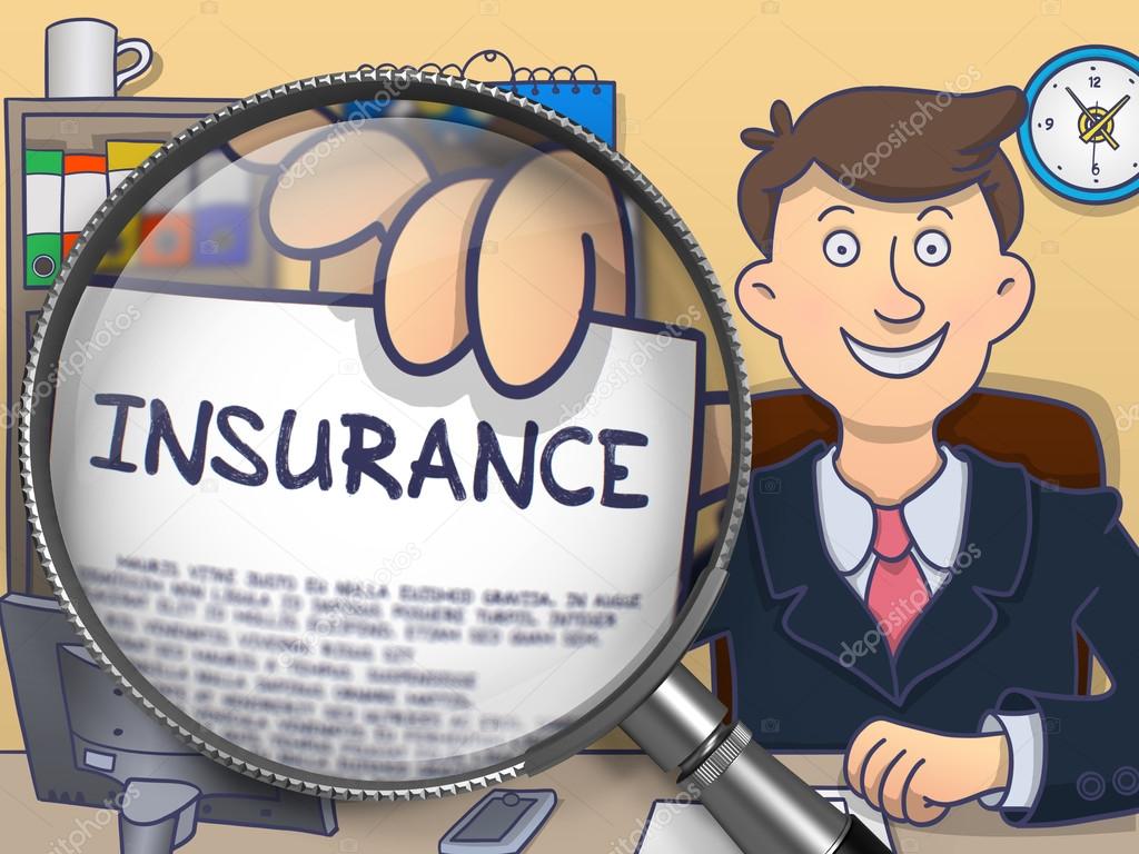 Insurance through Magnifying Glass. Doodle Concept.