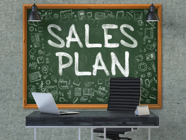 Sales Plan Concept. Doodle Icons on Chalkboard. — Stok fotoğraf
