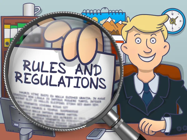 Rules and Regulations through Magnifier. Doodle Style. — Stock Fotó