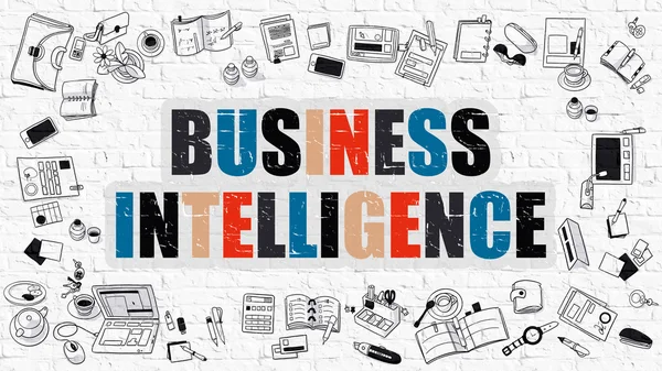 Business Intelligence sul muro di mattoni bianchi . — Foto Stock