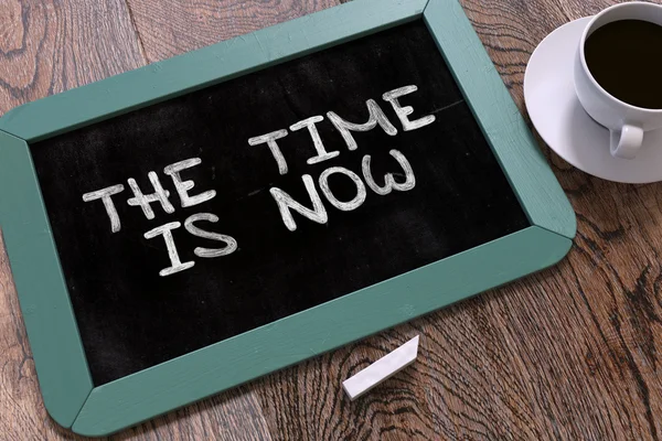 The Time is Now - Chalkboard with Hand Drawn Text. — Stok Foto
