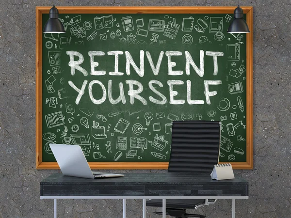 Hand Drawn Reinvent Yourself on Office Chalkboard. — Stockfoto