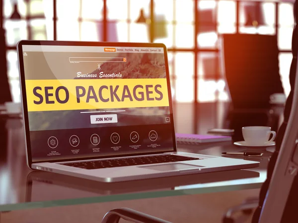 SEO Packages Concept on Laptop Screen. — ストック写真