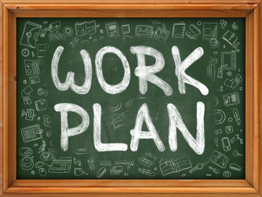 Work Plan Concept. Doodle Icons on Chalkboard.