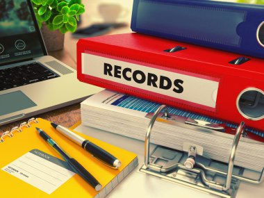 Red Office Folder with Inscription Records.