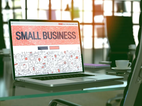 Small Business on Laptop in Modern Workplace Background. — Stok fotoğraf