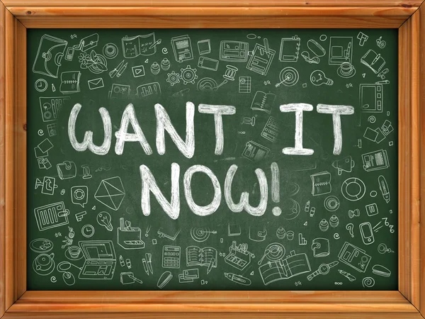 Hand Drawn Want it Now on Green Chalkboard. — Stock Photo, Image