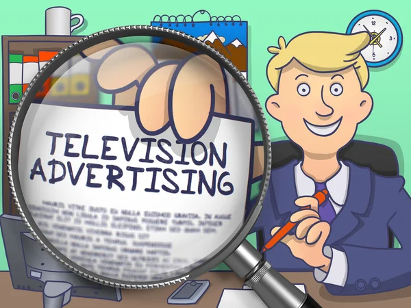 Televisiereclame via vergrootglas. Doodle design. — Stockfoto
