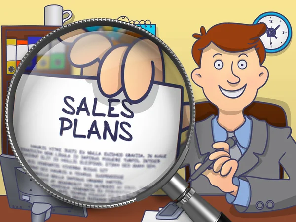 Sales Plans through Lens. Doodle Concept. — Stockfoto
