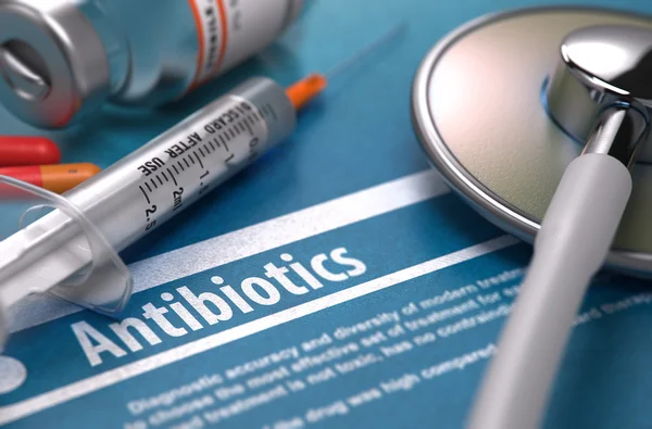 Antibiotika. medizinisches Konzept auf blauem Hintergrund. — Stockfoto