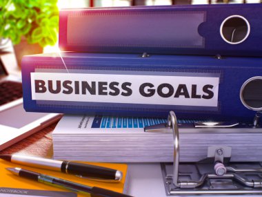 Blue Office Folder with Inscription Business Goals.