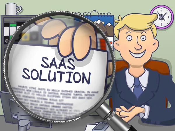 SAAS Solution through Magnifier. Doodle Style. — Stock Photo, Image
