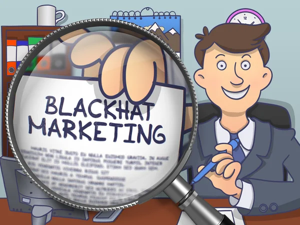 Blackhat Marketing through Magnifier. Doodle Concept. — Stock Photo, Image