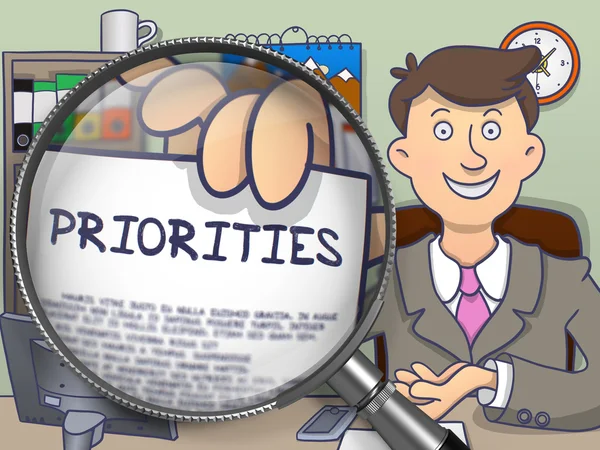 Priorities through Magnifier. Doodle Concept. — Stock Photo, Image