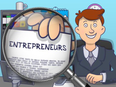 Entrepreneurs through Magnifying Glass. Doodle Design.