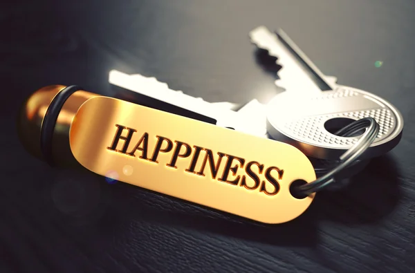 Keys to Happiness. Concept on Golden Keychain. — Stock Photo, Image