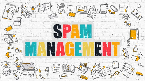 Multicolor Spam Management on White Brickwall. Doodle Style. — Stock Photo, Image