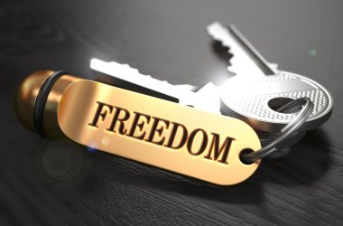 Keys to Freedom. Concept on Golden Keychain.