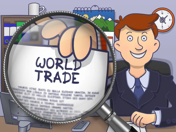 World Trade through Magnifying Glass. Doodle Concept. — Stock Photo, Image