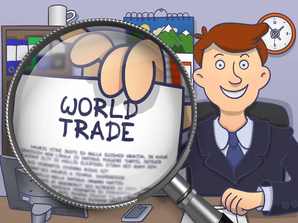 World Trade through Magnifying Glass. Concept de caniche . — Photo