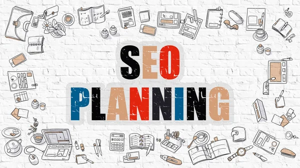 SEO planering koncept med Doodle design ikoner. — Stockfoto