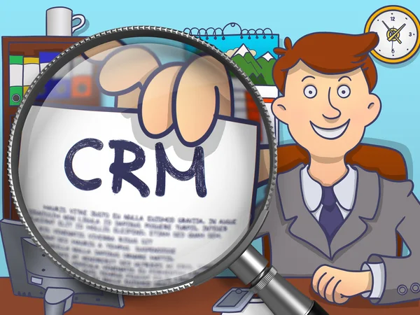 Crm a través de lupa. Estilo Doodle . — Foto de Stock