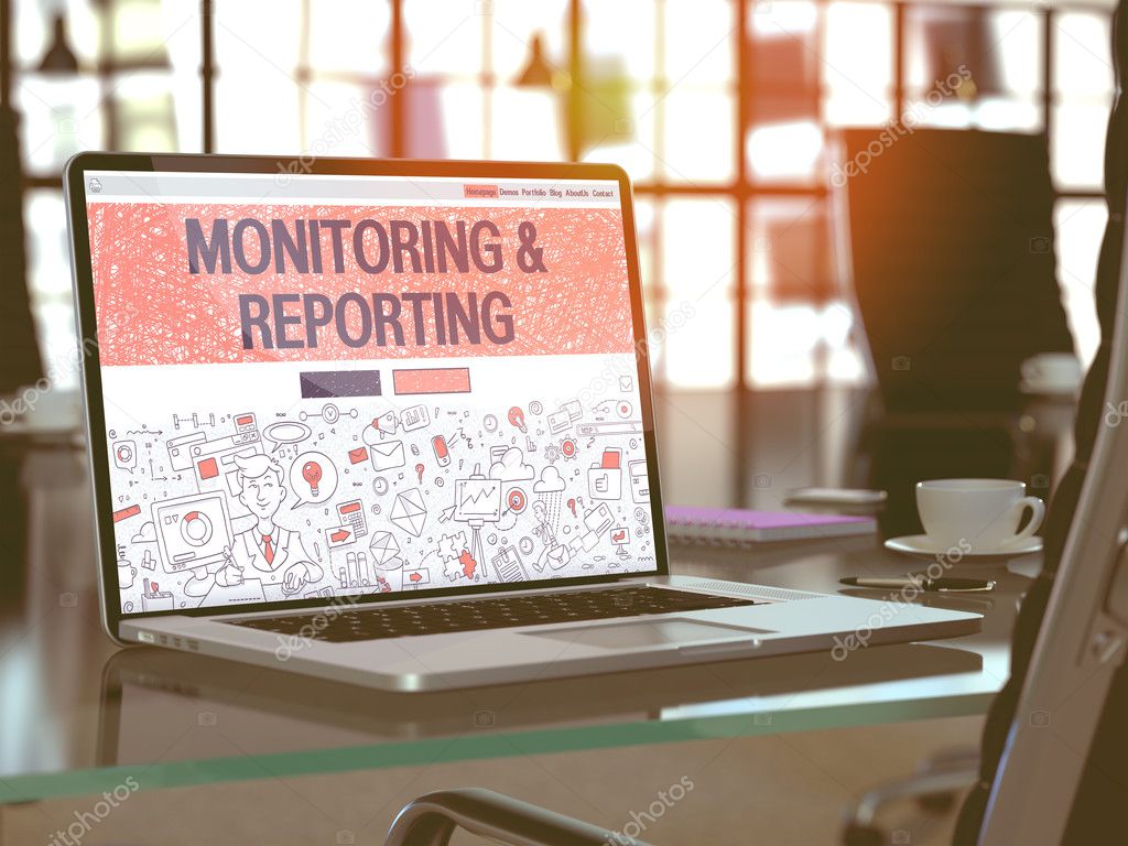 Monitoring and Reporting Concept on Laptop Screen.