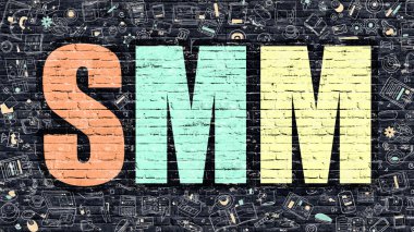 SMM kavramı Doodle tasarım simgeler ile.