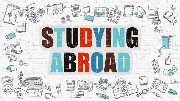 Estudiar en el extranjero en Multicolor. Diseño de Doodle . — Foto de Stock