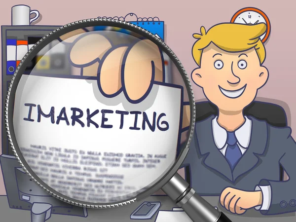 Büyüteç aracılığıyla Imarketing. Doodle stili. — Stok fotoğraf