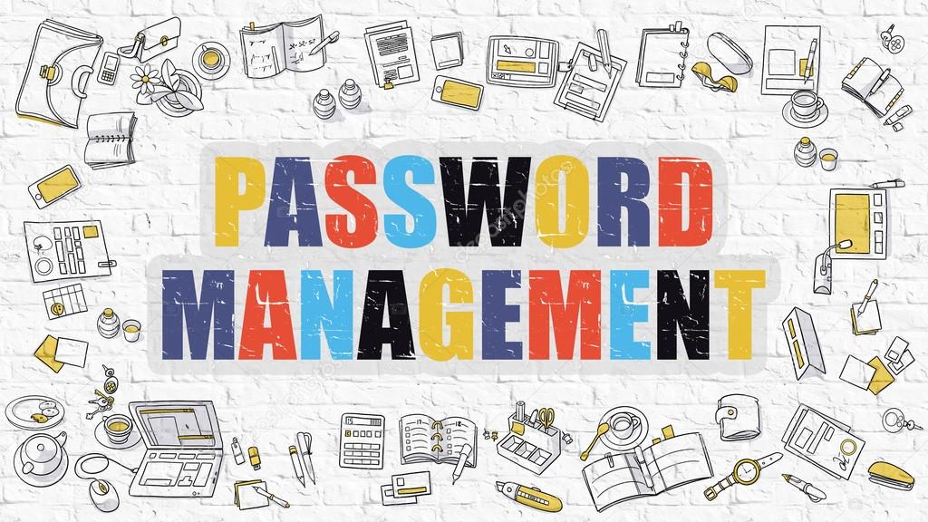 Password Management Concept with Doodle Design Icons.