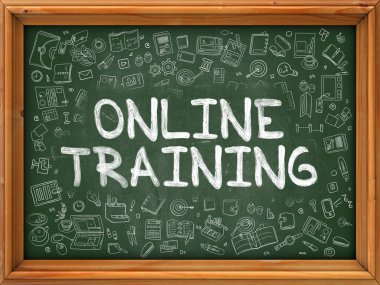 Yeşil Chalkboard Üzerinde El Çizilmiş Online Eğitim.