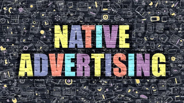 Concetto di pubblicità nativa. Multicolore su Dark Brickwall . — Foto Stock