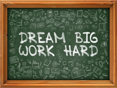 Green Chalkboard with Hand Drawn Dream Big Work Hard.