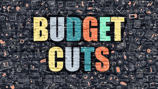 Concepto de recortes presupuestarios. Multicolor en ladrillo oscuro . — Foto de Stock