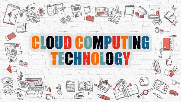 Cloud Computing Technology on White Brick Wall. — Stock Photo, Image