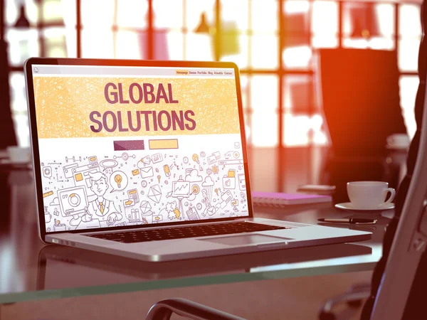 Global Solutions Concept on Laptop Screen. — Stockfoto