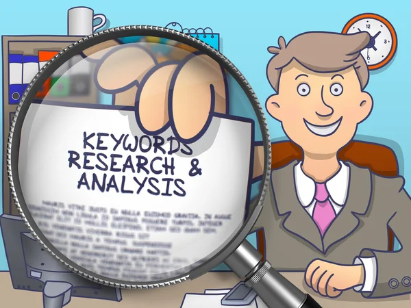 Keywords Research and Analysis through Lens. Doodle Concept. — Stock Photo, Image