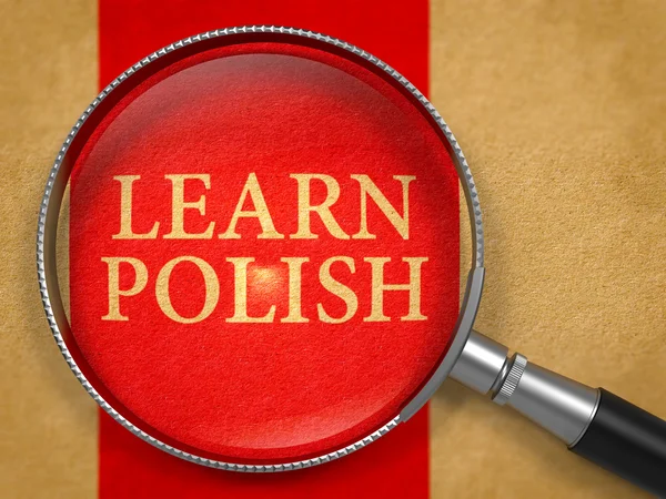 Aprenda polonês através de lupa . — Fotografia de Stock