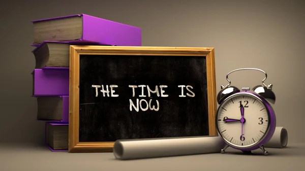 The Time is Now Handwritten on Chalkboard. — Stock Photo, Image