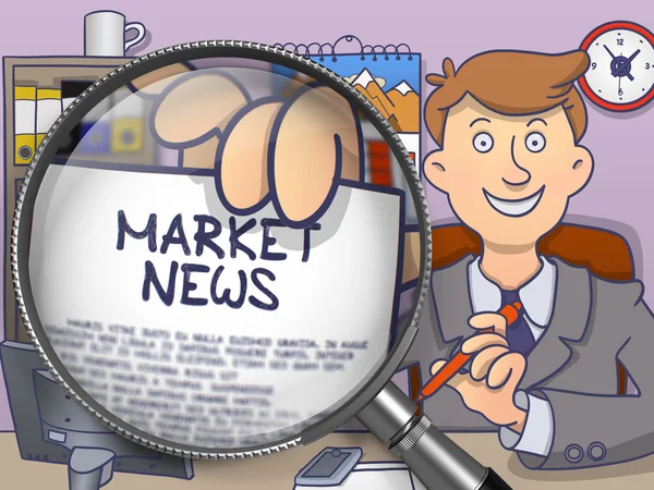 Noticias de mercado a través de lupa. Diseño de Doodle . —  Fotos de Stock