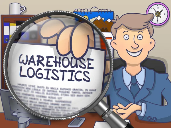 Warehouse Logistics through Magnifier. Doodle Style. — Stockfoto