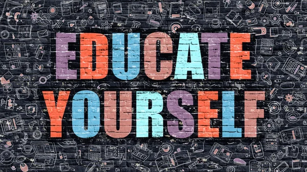 Educate Yourself Concept. Multicolor on Dark Brickwall. — 图库照片