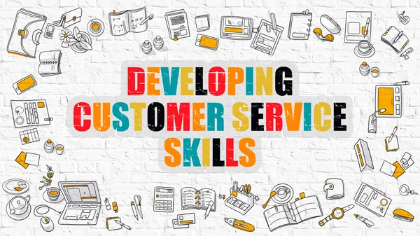 Ontwikkelen van Customer service skills concept. Doodle design. — Stockfoto