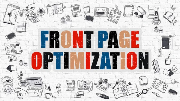 Front Page Optimization koncepció Doodle design ikonok. — Stock Fotó