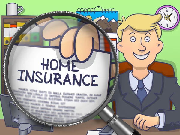 Home Insurance through Magnifying Glass. Doodle Style. — Stock Photo, Image