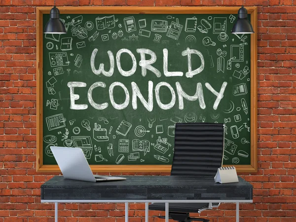 World Economy on Chalkboard in the Office. — Stok fotoğraf