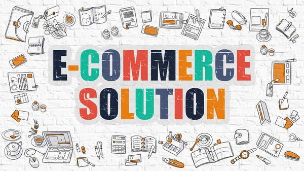 E-commerce Solution concept met doodle ontwerp iconen. — Stockfoto