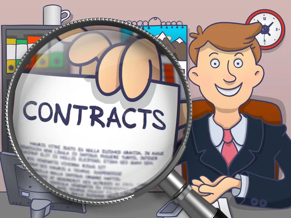 Contracts through Magnifying Glass. Doodle Design. — Stok fotoğraf