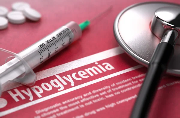 Hypoglykemie. Medisch concept op rode achtergrond. — Stockfoto